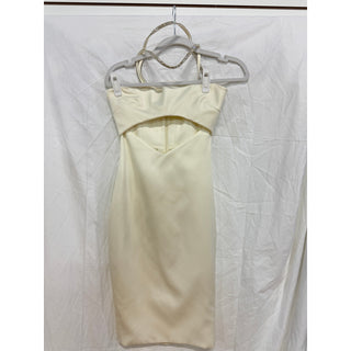 House of CB Sleeveless Crisscross Rhinestone Strap Cutout Mini Dress Cream XS