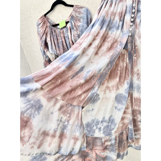 NWT Blush Cropped Top & Ruffle Smocked Midi Skirt Set Tie Dye Multi Women's S