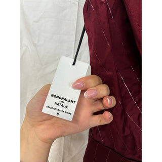 NWT Nonchalant Label Natalie One-Shoulder Drape Minidress Red Metallic Stripes S