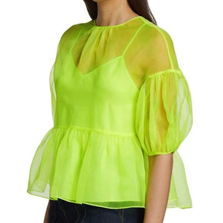 NWOT Cinq A Sept Ciarra Puff Sleeve Semi Sheer Layered Top Acid Yellow Women's S