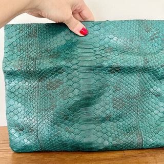 Essentiel Antwerp Snakeskin Leather Folded Clutch Bag Teal Blue Women's