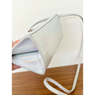 Mansur Gavriel Mini Iridescent Leather Pencil Crossbody Bag Silver