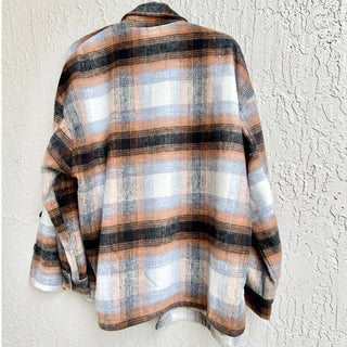 NWT Elan Long Sleeve Riley Plaid Button Front Jacket Brown Women's Size Small