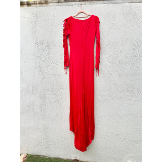 NWT NBD Simone Boat Neck Sleeve Cut-Outs Long Gown Bright Red Women's Size XS