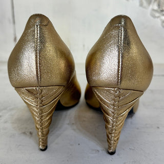 Celine Metallic Leather Pointed Toe Creased Heel Pump Gold Women's 36.5 US 6