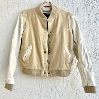 Boda /Skins Long Sleeve Wool Blend Bomber Varsity Jacket Cream Beige Women Small