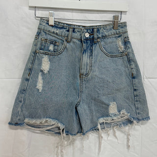 Grey Lab High Waisted Destroyed Frayed Hem Denim Shorts Blue Women's Size XS