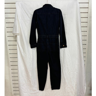 Mango Long Sleeve Button Front Straight Leg Denim Jumpsuit Black Women's Size XS