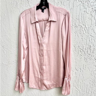 Paige Flare Sleeve Pleated Satin Abriana Tunic Shirt Blush Pink Women's Large