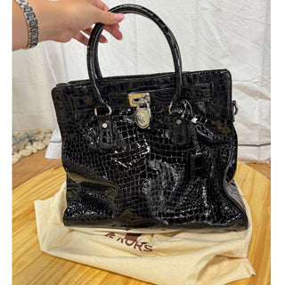 NWOT Michael Kors MK Hamilton Croc Embossed Tote Shoulder Bag Black w/ Dust Bag