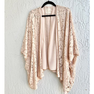 Chaser Kimono Sleeve Lace Open Front Top Blouse Peach Blush Women's Size S - L