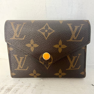 Louis Vuitton Victorine Monogram Logo Canvas Envelope Style Hand Wallet Brown