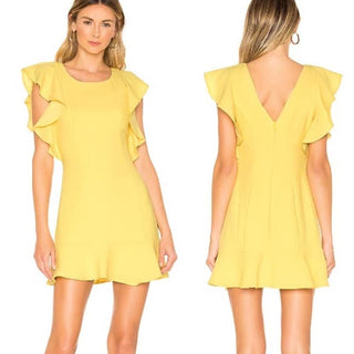 BCBGeneration Ruffle Sleeve Scoop Neck Mini Dress Lemonade Yellow Women's Size 8