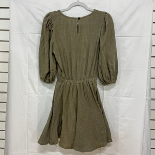 Phie Collective 100% Cotton 3/4 Sleeve Mini Dress Olive Green Taupe Women's S