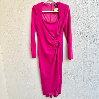 Badgley Mischka Long Sleeve Knotted Square Neck Midi Dress Pink Women's Size 6