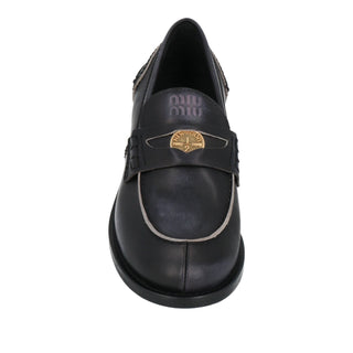 Miu Miu 20MM Distressed Leather Penny Loafers w/ Golden Coin Blue Womens 40/9.5