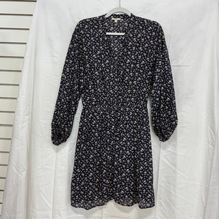 Joie Galani Floral Balloon Sleeve Button Down Mini Shirt Dress Navy Womens Small