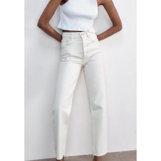 NWT Zara High Rise Ankle Straight Leg Jeans Denim Cream Women's Size EUR 34/US 2