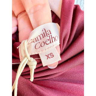 NWT Camila Coelho Crisscross Mock Neck Satin Telma Maxi Dress Burgundy Women XS