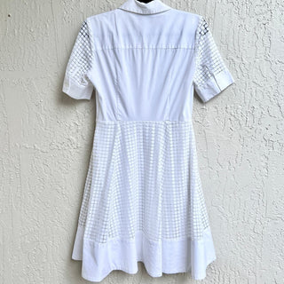 DKNY Short Sleeve Semi Sheer Lace A-Line Mini Shirt Dress White Women's Size 2