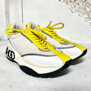 NWOT Jimmy Choo 50mm Raine Leather & Neoprene Sneakers White/Yellow Women 35 / 5