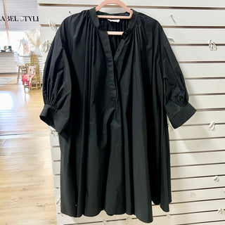 Alexander McQueen Puff-Sleeve Poplin Trapeze Mini Dress Black Women's Size Large