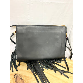 NWT Marni Fringe Black Leather Zip Crossbody Shoulder Oversize Clutch Bag