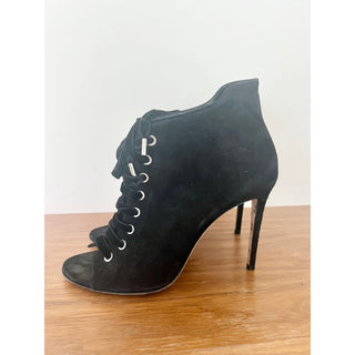 Jimmy Choo Mavy Suede Lace Up Open Toe Ankle Bootie Black Women's Size 39.5 / 9