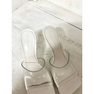 Bottega Veneta Square Toe Clear High Heel Slide Sandals White Women's 37 / 6.5