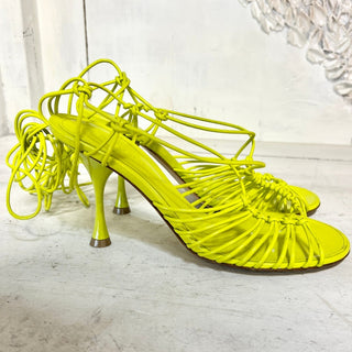 Bottega Veneta Dot Leather Open Toe Lace Up Stilettos Strappy Sandals Green 37