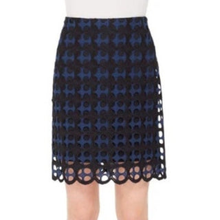 NWT Akris Punto Eyelet Laser Cut Lace Layered Mini Skirt Nero-Blu Mare Women's M