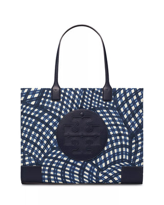 Tory Burch Ella Large Nylon and Leather Tote Shoulder Bag Blue