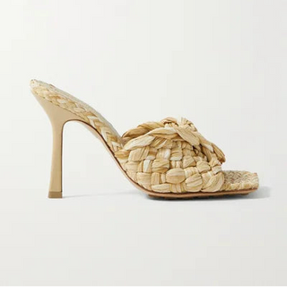 Bottega Veneta Raffia Twisted Intrecciato Stretch Stilettos Mules Beige EU 40
