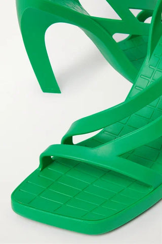 Bottega Veneta Jimbo Rubber Slingback Sandals Parakeet Green Women's Size EU 37