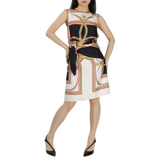 NWOT Burberry Archive Scarf Print Silk Dress w/ Detachable Scarf White Black 4