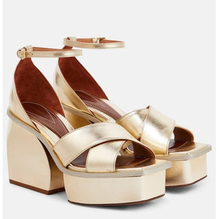 Zimmermann Leather Metallic Prisma Ankle Strap Platform Sandals Gold 40 / 9.5