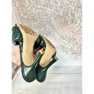 NWOT Bottega Veneta Intrecciato Lido Heeled Mule Sandals Green Women's 38 / 7.5