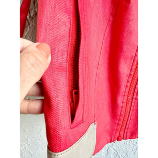 Helmut Lang Lamb Leather 3/4 Sleeve Full Zip Collarless Bomber Jacket Red Small