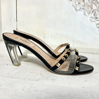 Valentino Garavani Moonwalk Stud Slip On Curved Heel Mules Black Womens 38.5 / 8