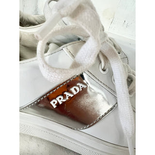 Prada Sport Leather Low Top Round Toe Platform Sneakers White Women's 35.5 / 5.5