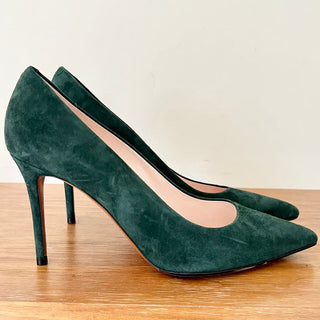 Celine Suede Pointed Toe Stiletto Heels Pump Shoes Teal Green Women's Sz 38.5/ 8