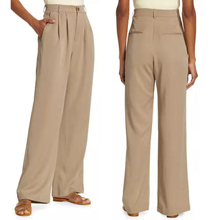 Reformation Mason High Rise Pleated Wide-Leg Trouser Pants Khaki Women's Size 0