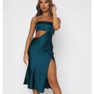 White Fox Molly Sleeveless Cutout Side Slit Midi Dress Teal Blue Women's Size XS