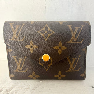 Louis Vuitton Victorine Monogram Logo Canvas Envelope Style Hand Wallet Brown