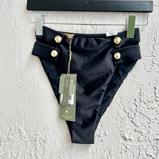 NWT Agua De Coco Bikini Bottom Hot Pants Cavada Buttons Black Women's Size P/S