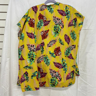 SIGAL Leaf Print Short Sleeve Open Front Kimono Blouse Top Yellow Women One Size