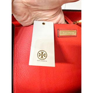 NWT Tory Burch Women's McGraw Pebbled Leather Large Tote Bag Poppy Red