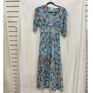 Shoshanna Floral Print Puff Sleeve Wrap Midi Sundress Blue Multi Women's Size 6