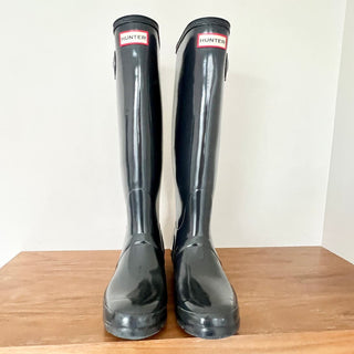 Hunter Wellies Tall Gray Gloss Waterproof Rain Boots Women's Size US 8 EUR 39