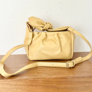 NWOT Unbranded PU Leather Wrinkle Knotted Bow Crossbody Bag Yellow Women's